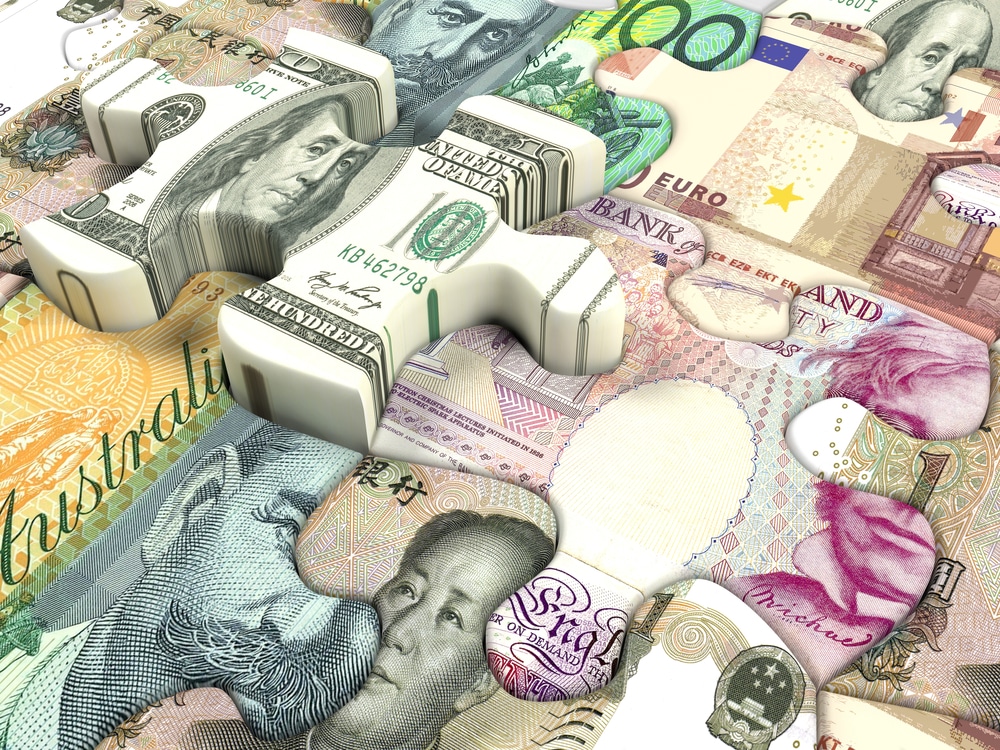 puzzle - billets - devises étrangères - argent
