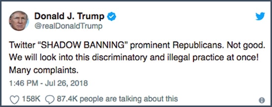 Donald Trump - tweet - shadow banning