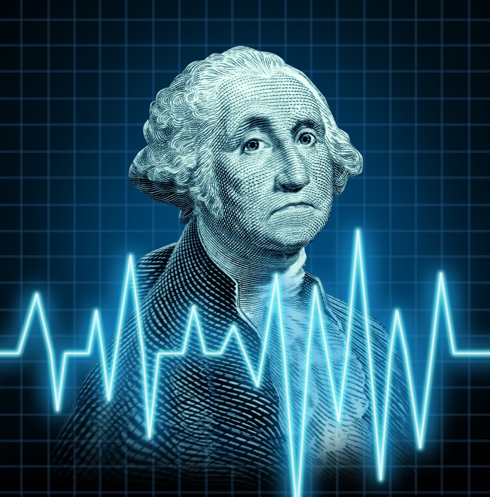 Portrait George Washington dollar derrière courbe volatile