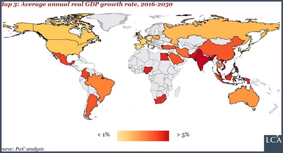 Croissance du PIB réel en moyenne annuelle prévue entre 2016 et 2050