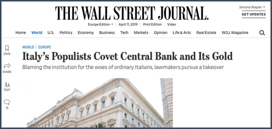 wall street journal italie or banque centrale