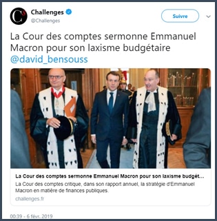 Cour des comptes sermonne Emmanuel Macron pour laxisme budgétaire