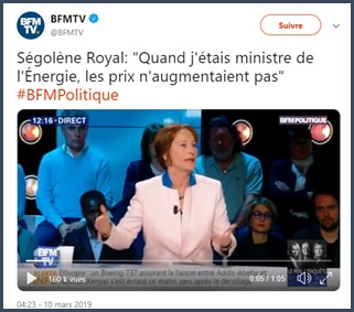 BFMTV Ségolène Royal affirme que quand elle était ministre de l'Energie, les prix n'augmentaient pas
