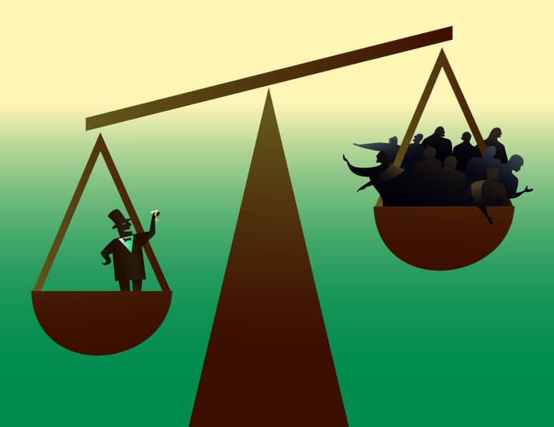 Inégalités entre riches et pauvres dans une balance