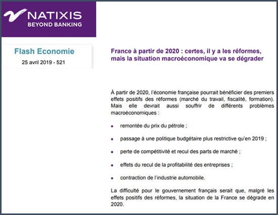 Natixis France à partir de 2020 : la situation macroéconomique va se dégrader