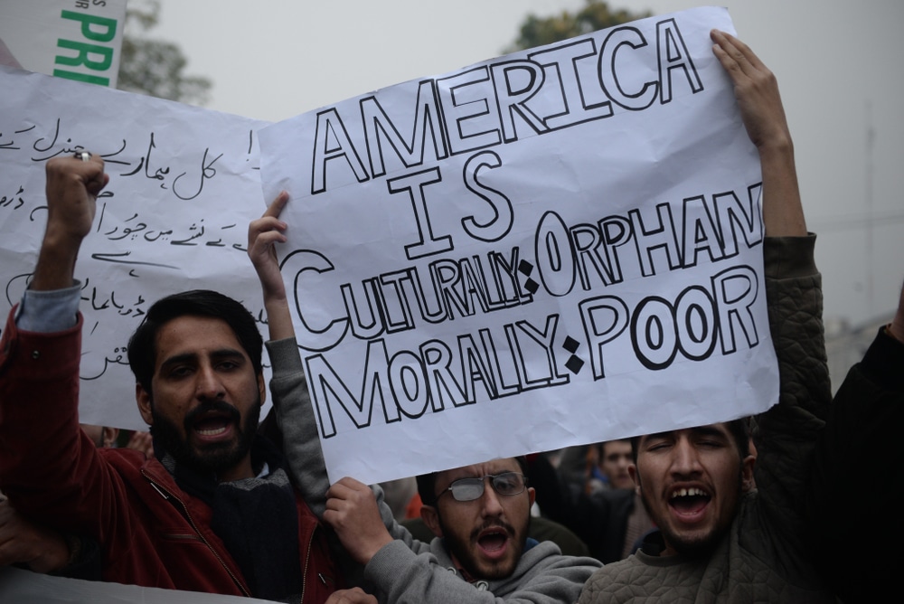 Chiites pakistanais à Lahore le 7 janvier 2019 critiquant les USA suite à l'assassinat du général iranien Qassem Soleimani